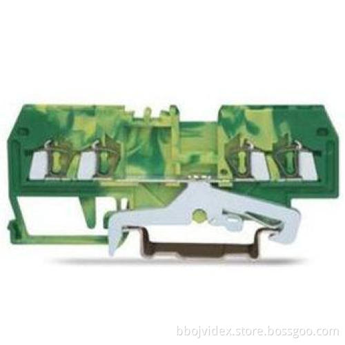 600V 10A 4 Conductor Through Spring Terminal Block Green Ye